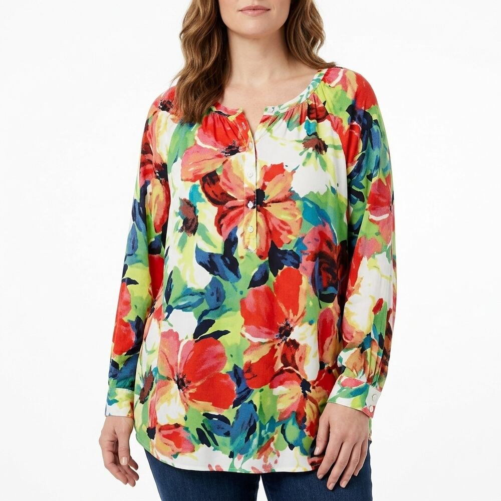 fig and flower Multicolor Graphic Lightweight Top Women Size 2X